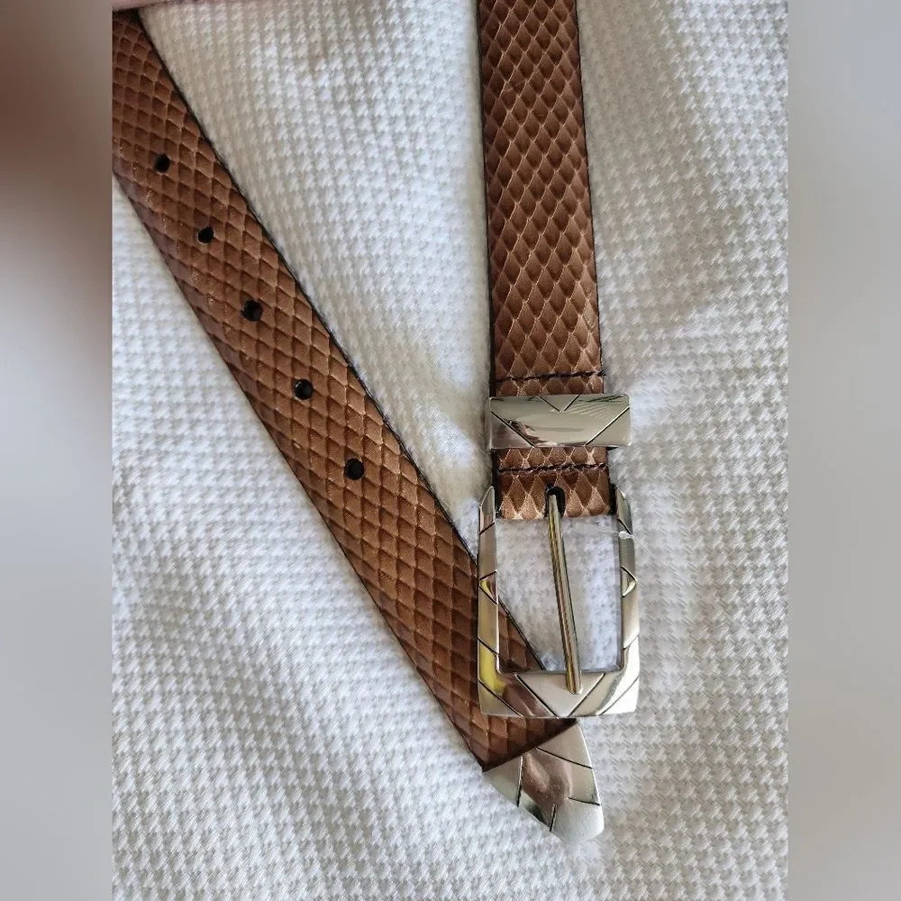 Remo Tulliani Brown Textured Belt with Silver Buckle